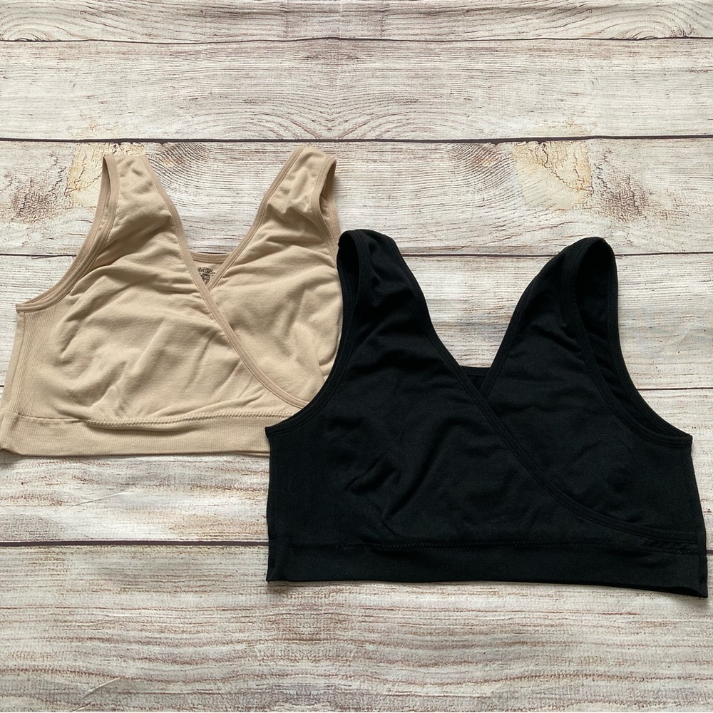 Gilligan & O’Malley Wrap Neck Nursing Bra Bundle Women’s Small Black Tan